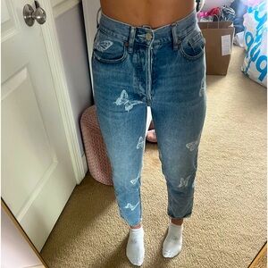 Packsun straight leg/high waisted jeans w butterflies